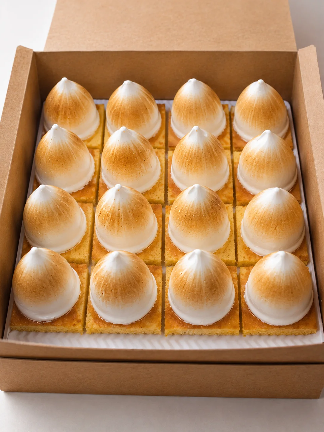 Box of torched meringue desserts